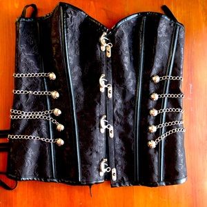 BLACK BROCADE OVERBUST CORSET 2XL